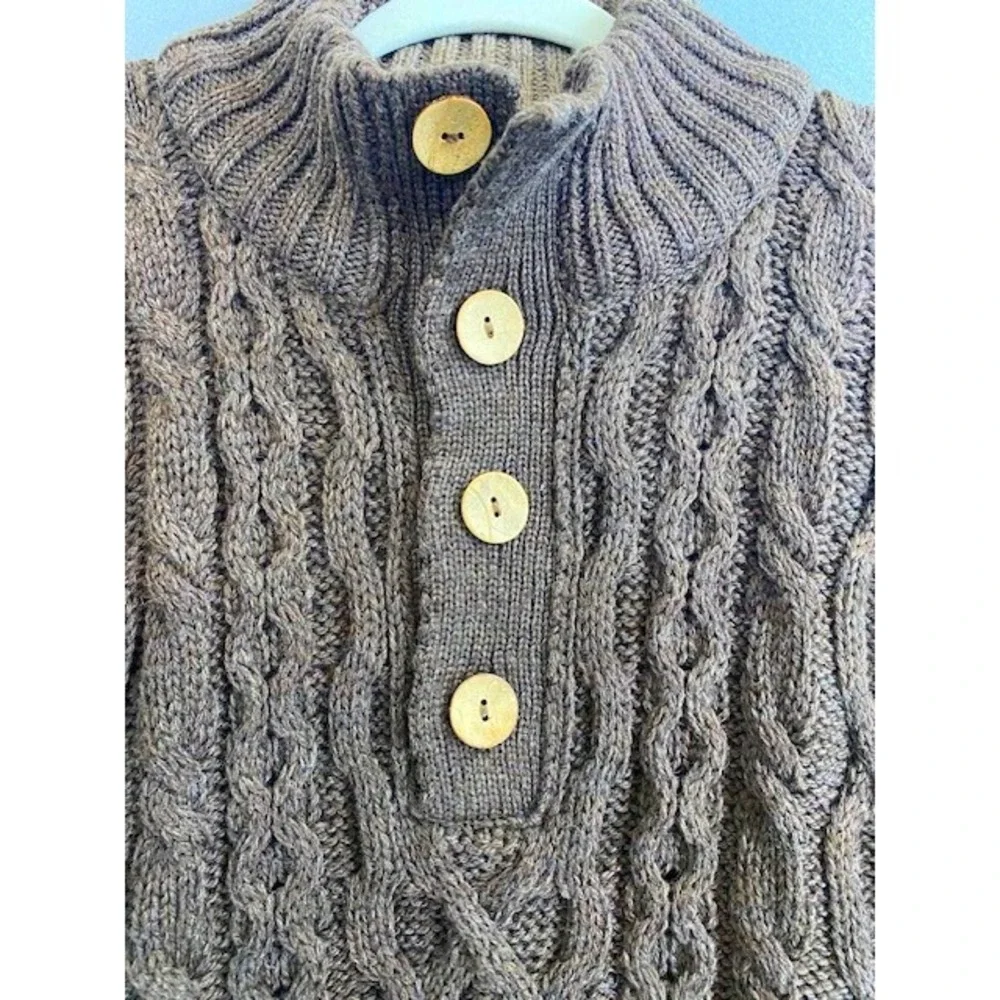 Peregrine‎ Mens M Wool Cable Knit Fisherman Sweater Brown Button Neck England